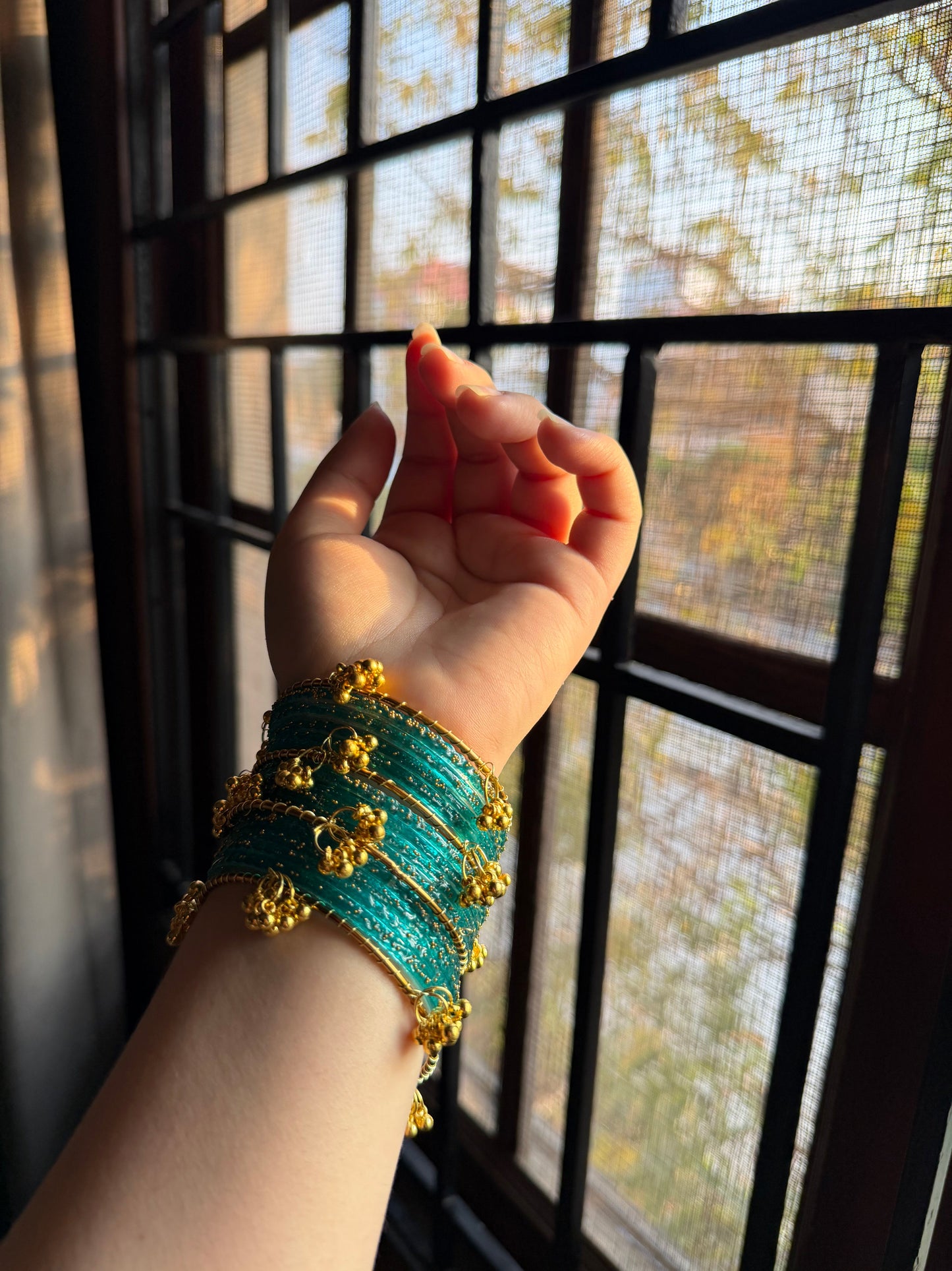 Teal rain drop bangles